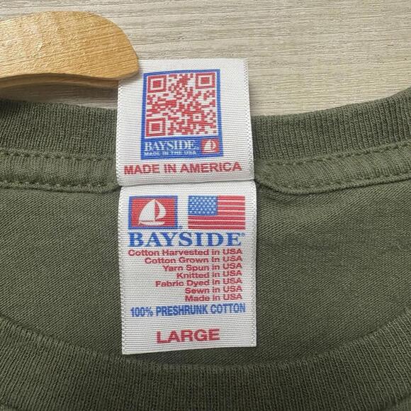 VTG USMC Military T-Shirt Olive Green Bayside Tag Large Made in USA Marines Y2K - Picture 3 of 6